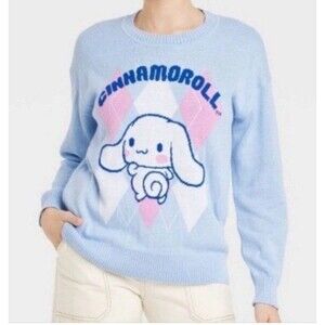 Sanrio Sweater Womens Blue Cinnamoroll Argyle Pullover Casual Cute SZ S